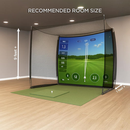 Golf Cage Net 10x8ft with Side Enclosure & Top Net for Simulator Practice, Indoor Home Use