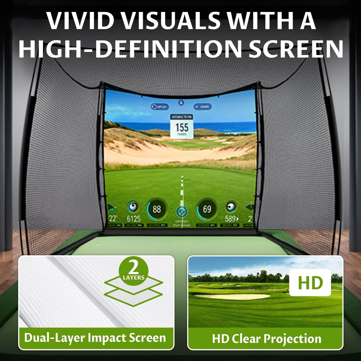 Golf Net 11x8ft Simulator Hitting Net with Impact Screen & Target Cloth, Heavy Duty, Indoor Outdoor