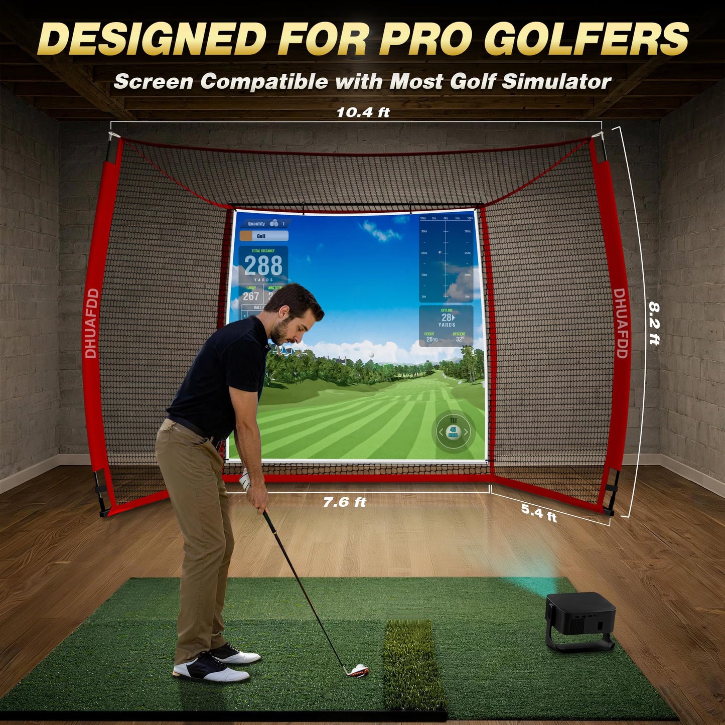 DHUAFDD Golf Hitting Net 10x8ft with HD Simulator Screen & Target Cloth, Indoor Outdoor Training Cage