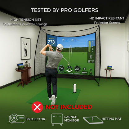 Golf Cage Net 10x8ft with Side Enclosure & Top Net for Simulator Practice, Indoor Home Use