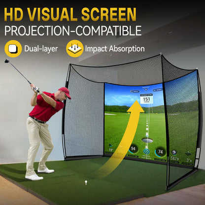 Golf Net with Impact Screen 11x8ft, Heavy Duty Practice Cage for Swing, Indoor Outdoor Backyard Garage