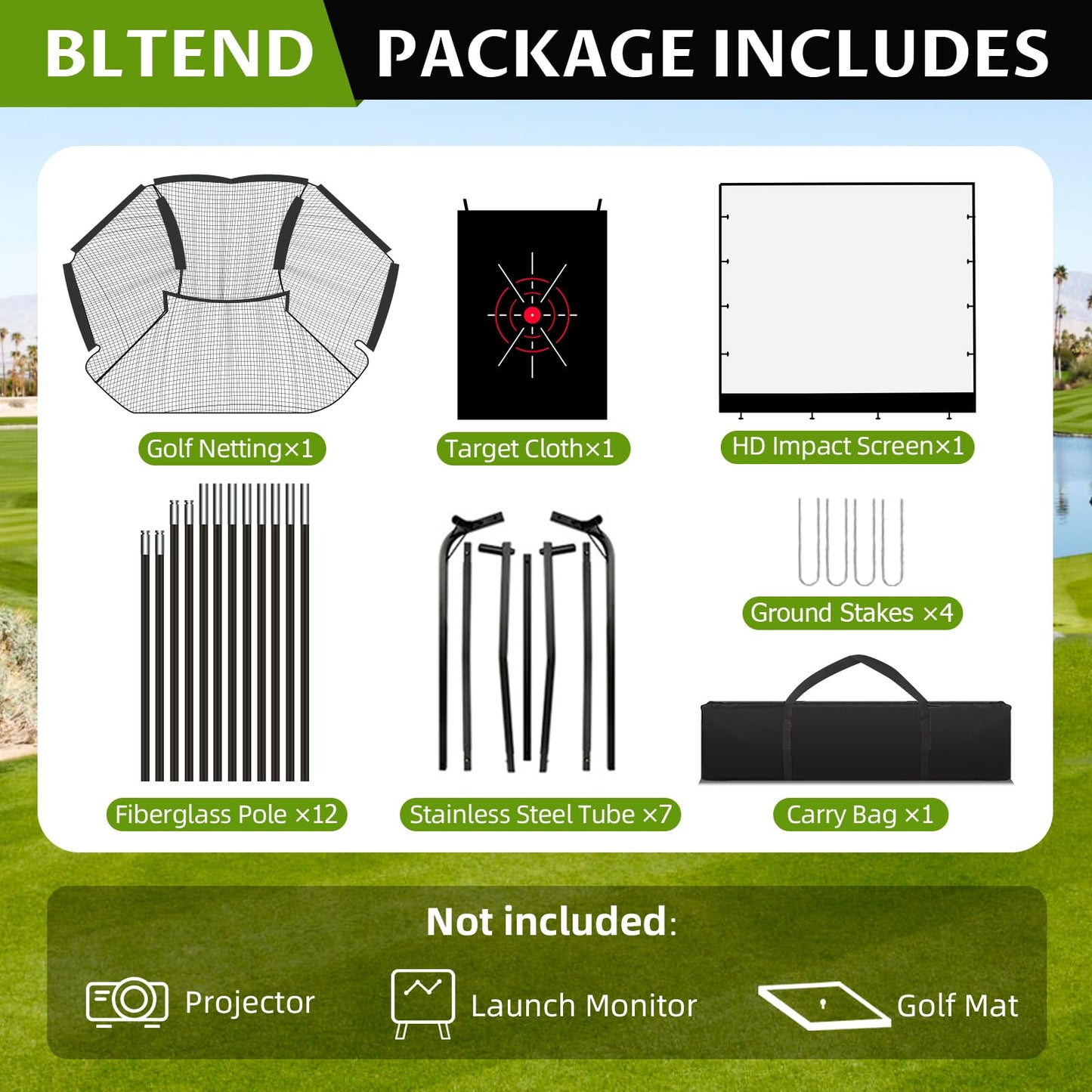 Golf Net 11x8ft Simulator Hitting Net with Impact Screen & Target Cloth, Heavy Duty, Indoor Outdoor