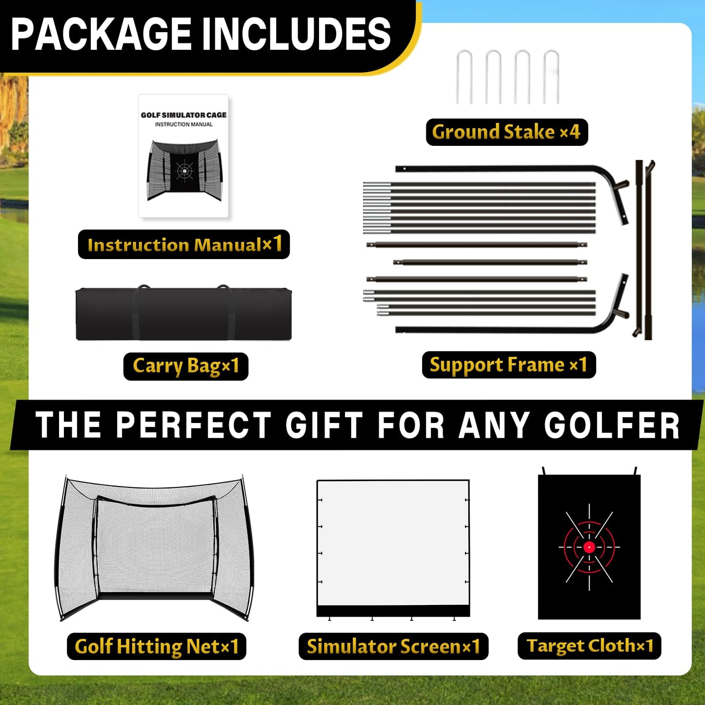 Golf Net with Impact Screen 11x8ft, Heavy Duty Practice Cage for Swing, Indoor Outdoor Backyard Garage