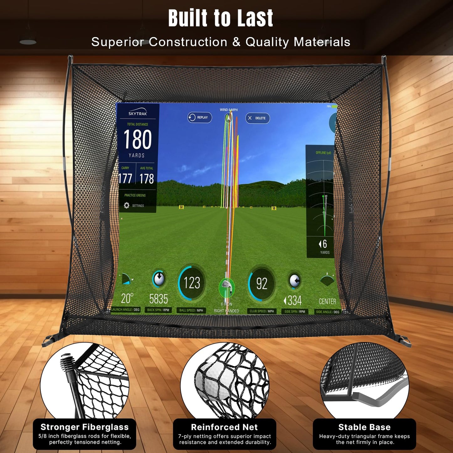 MOXOW Golf Cage 10x8ft with HD Simulator Screen, High-Impact Safety Design, Indoor & Outdoor Practice