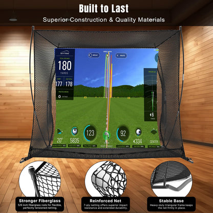 MOXOW Golf Cage 10x8ft with HD Simulator Screen, High-Impact Safety Design, Indoor & Outdoor Practice