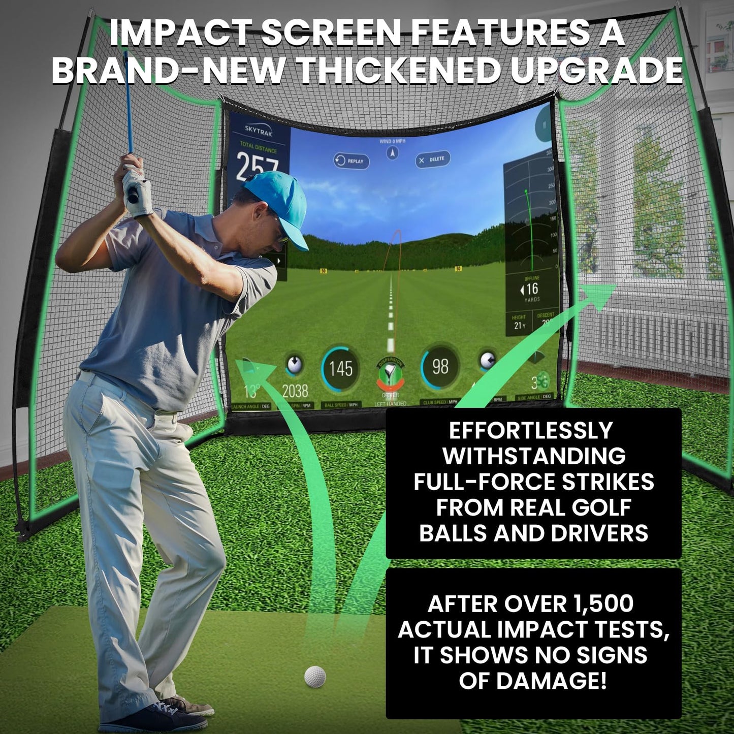 LPALNTYS Golf Simulator Net 11x8ft, Portable Heavy Duty with Impact Screen & Target Cloth, Indoor Outdoor