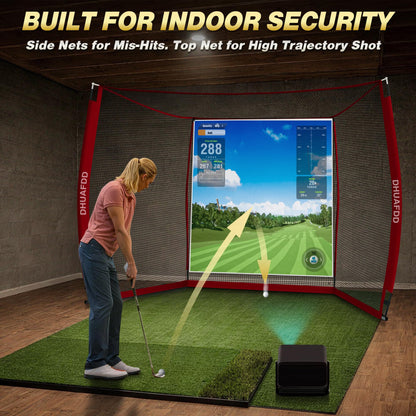 DHUAFDD Golf Hitting Net 10x8ft with HD Simulator Screen & Target Cloth, Indoor Outdoor Training Cage
