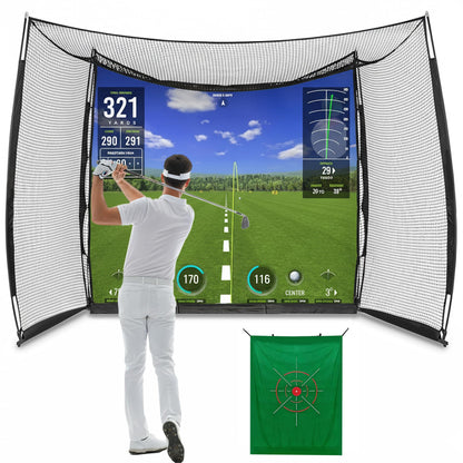 RAYZESTTOP Golf Simulator Cage 11x8ft with Impact Screen and Green Target Cloth, Indoor Outdoor Practice