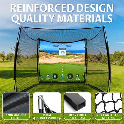 Golf Net 11x8ft Simulator Hitting Net with Impact Screen & Target Cloth, Heavy Duty, Indoor Outdoor