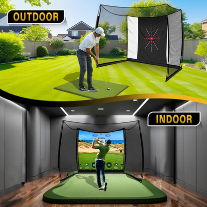 Golf Net with Impact Screen 11x8ft, Heavy Duty Practice Cage for Swing, Indoor Outdoor Backyard Garage