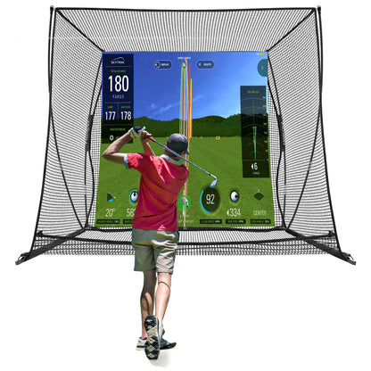 MOXOW Golf Cage 10x8ft with HD Simulator Screen, High-Impact Safety Design, Indoor & Outdoor Practice