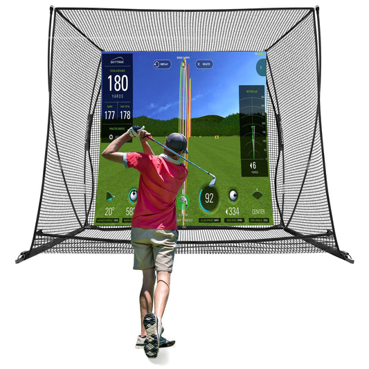 MOXOW Golf Cage 10x8ft with HD Simulator Screen, High-Impact Safety Design, Indoor & Outdoor Practice