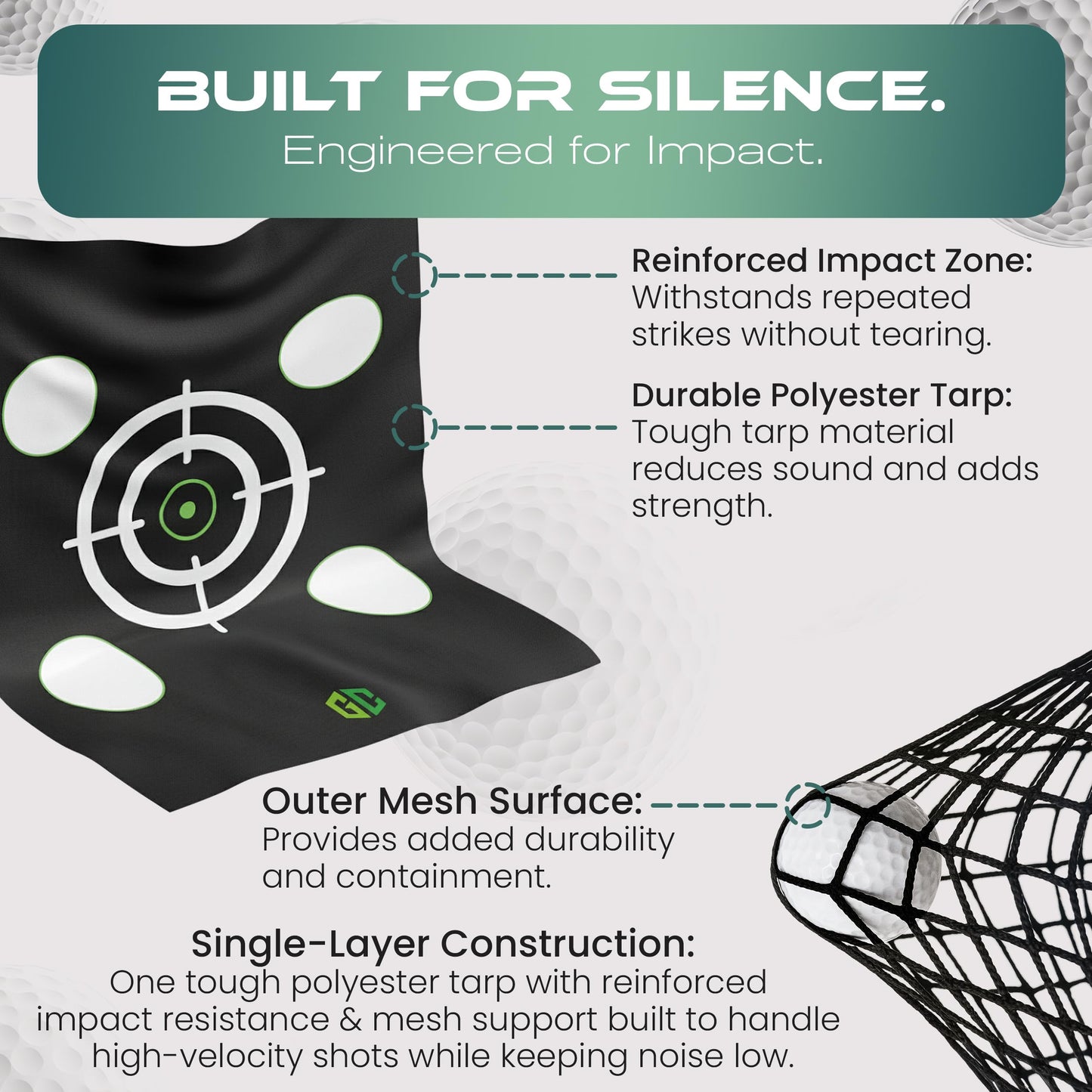 GrdnCare Heavy-Duty Golf Net 10x8x5.5ft with Silent Target, 4-Ply Net, Mat & Tee, Steel Frame, Carry Bag