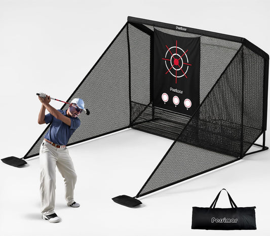 Golf Net Practice 10x7ft Heavy Steel Frame with Side Barriers, Backyard Driving, Chipping, Indoor Outdoor