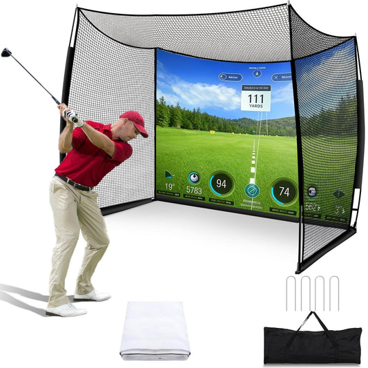Golf Net with Impact Screen 11x8ft, Heavy Duty Practice Cage for Swing, Indoor Outdoor Backyard Garage