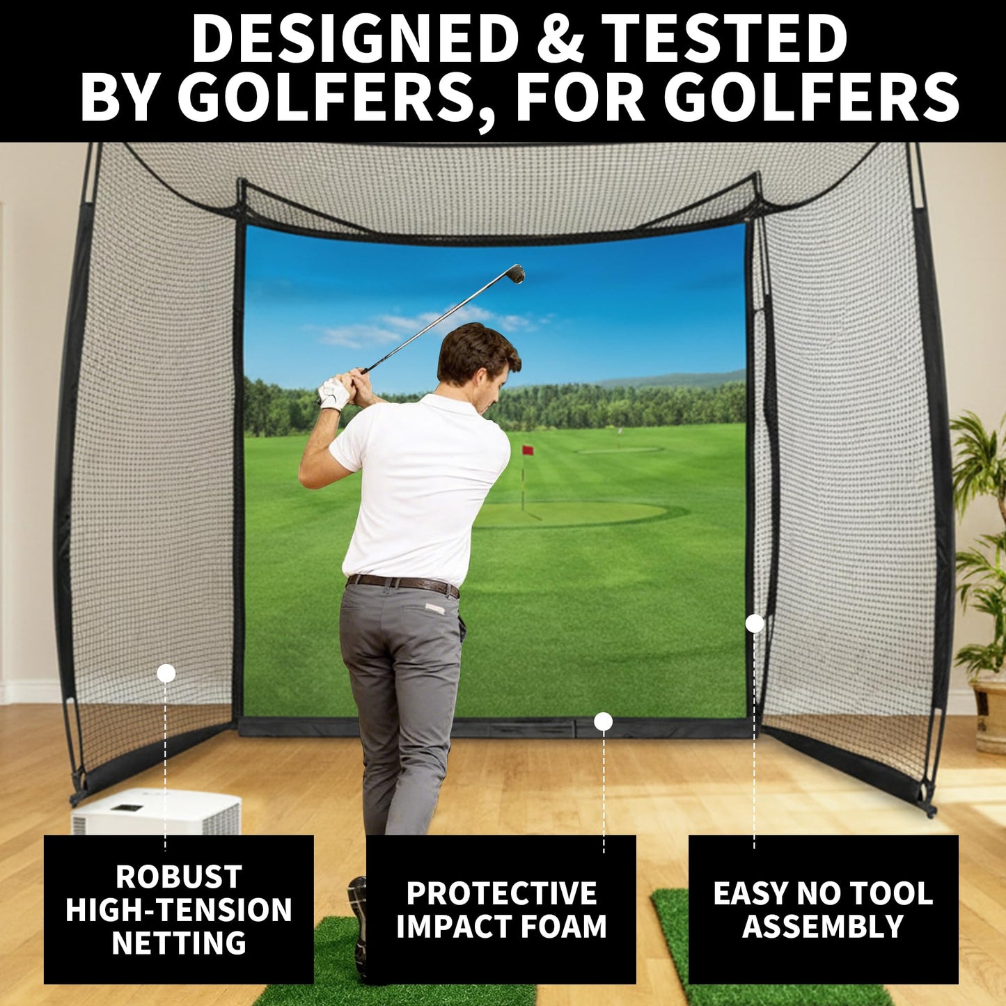 RAYZESTTOP Golf Simulator Cage 11x8ft with Impact Screen and Green Target Cloth, Indoor Outdoor Practice