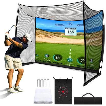 Golf Net 11x8ft Simulator Hitting Net with Impact Screen & Target Cloth, Heavy Duty, Indoor Outdoor