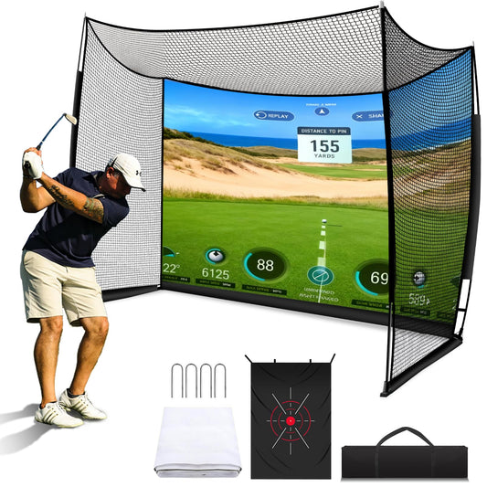 Golf Net 11x8ft Simulator Hitting Net with Impact Screen & Target Cloth, Heavy Duty, Indoor Outdoor