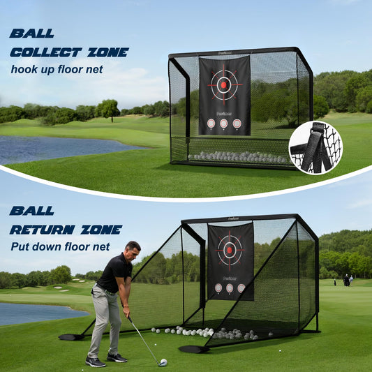 Golf Net Practice 10x7ft Heavy Steel Frame with Side Barriers, Backyard Driving, Chipping, Indoor Outdoor