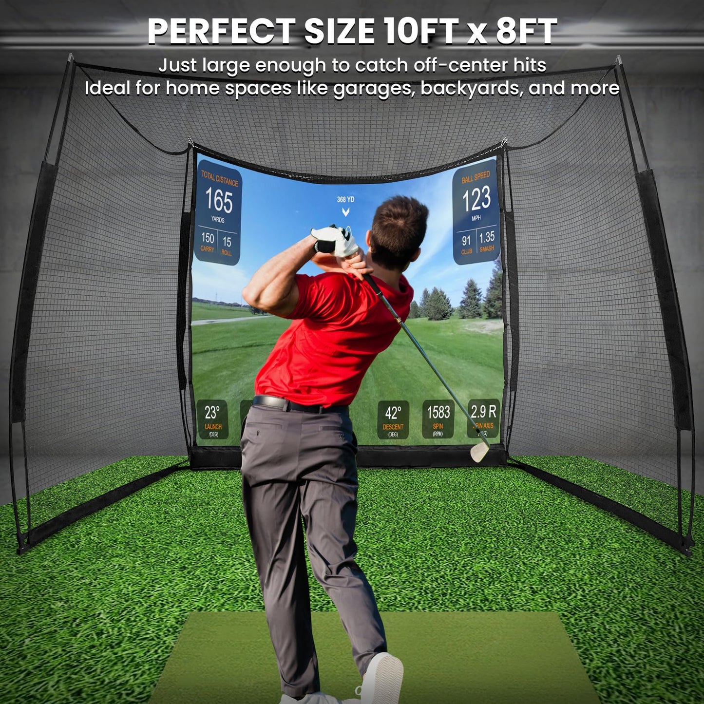 LPALNTYS Golf Simulator Net 11x8ft, Portable Heavy Duty with Impact Screen & Target Cloth, Indoor Outdoor