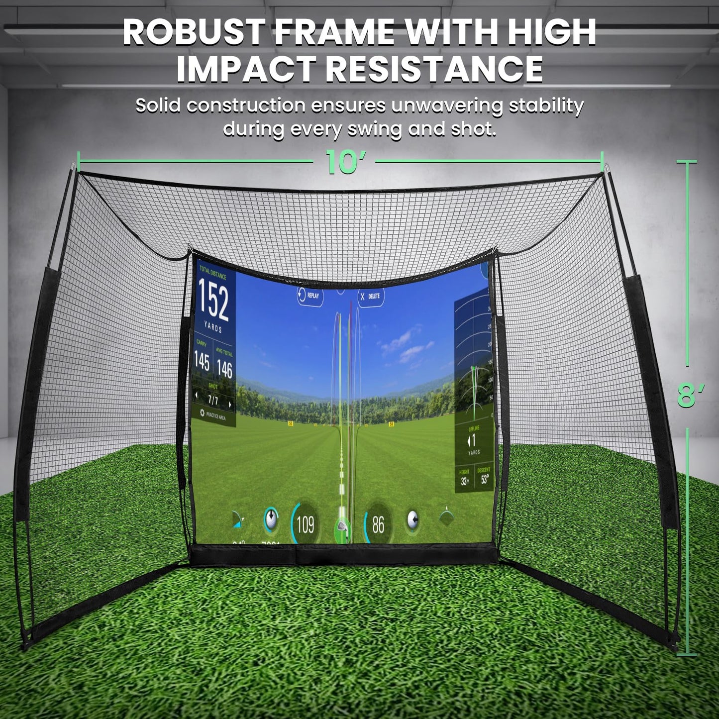 LPALNTYS Golf Simulator Net 11x8ft, Portable Heavy Duty with Impact Screen & Target Cloth, Indoor Outdoor