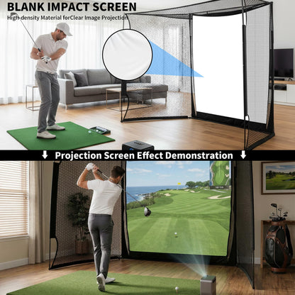 RAYZESTTOP Golf Simulator Cage 11x8ft with Impact Screen and Green Target Cloth, Indoor Outdoor Practice