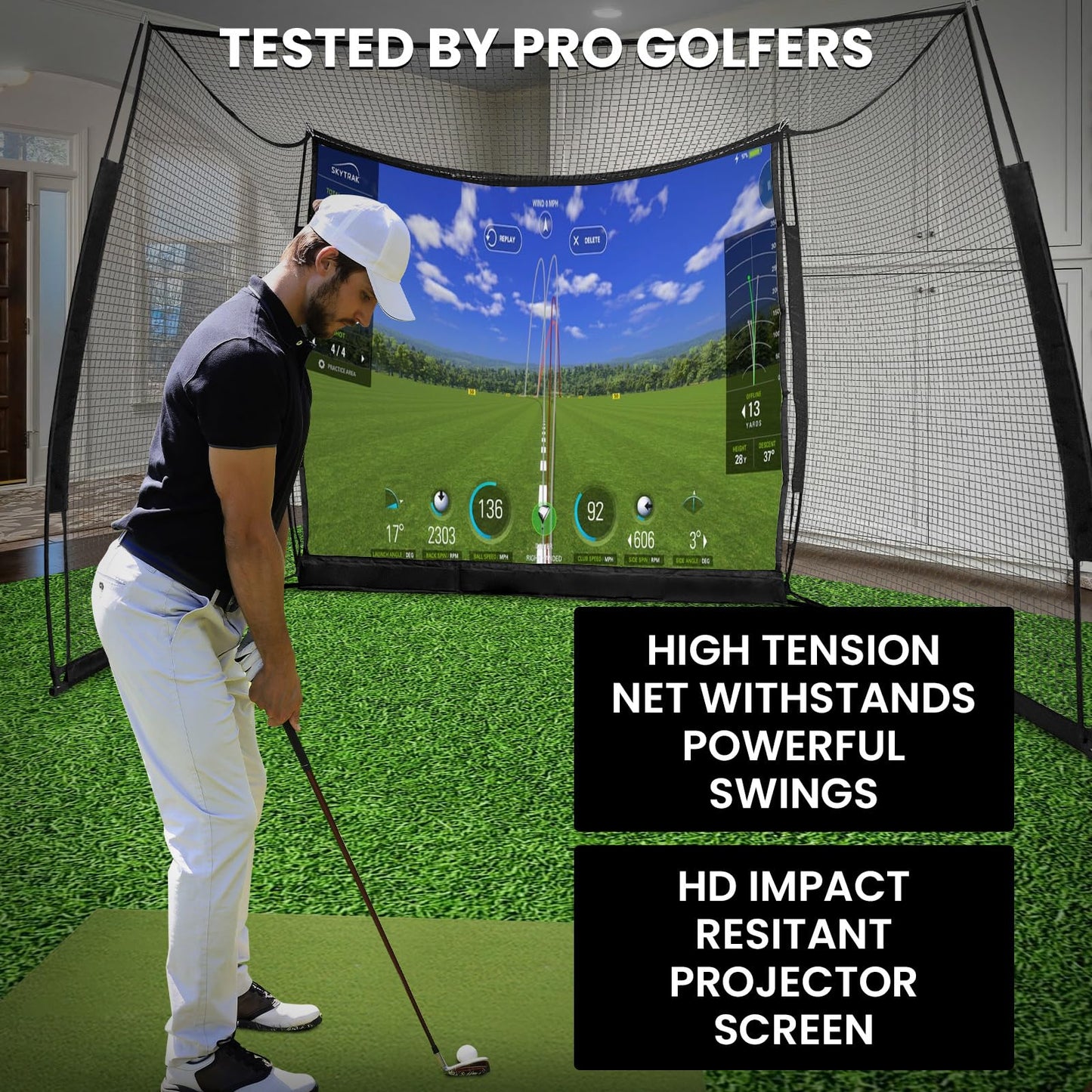 LPALNTYS Golf Simulator Net 11x8ft, Portable Heavy Duty with Impact Screen & Target Cloth, Indoor Outdoor