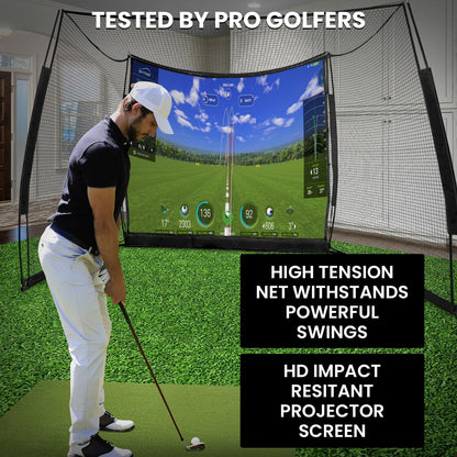 LPALNTYS Golf Simulator Net 11x8ft, Portable Heavy Duty with Impact Screen & Target Cloth, Indoor Outdoor
