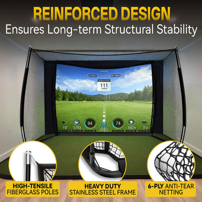 Golf Net with Impact Screen 11x8ft, Heavy Duty Practice Cage for Swing, Indoor Outdoor Backyard Garage