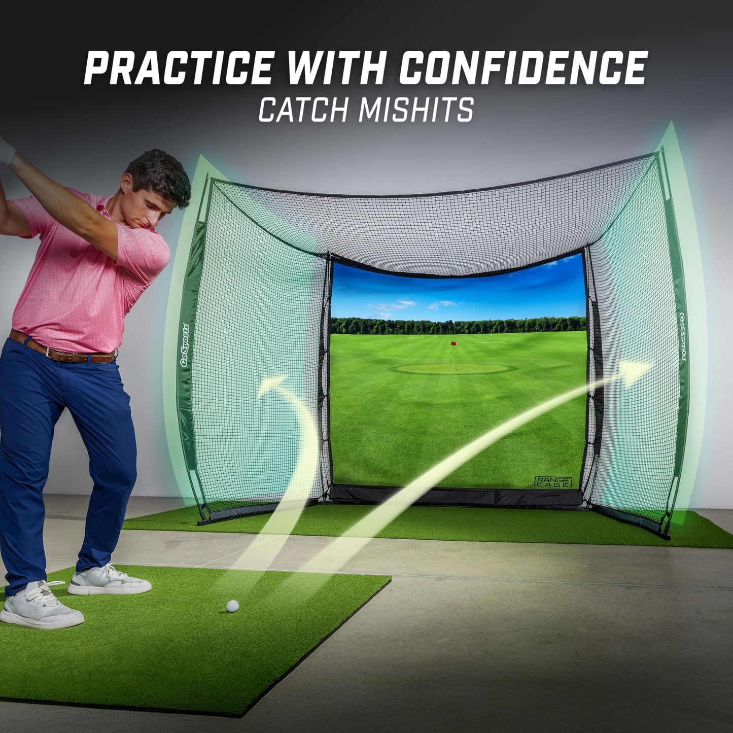 GoSports Range Cage 10x8ft Golf Practice Hitting Net with Impact Screen, Indoor & Outdoor Training