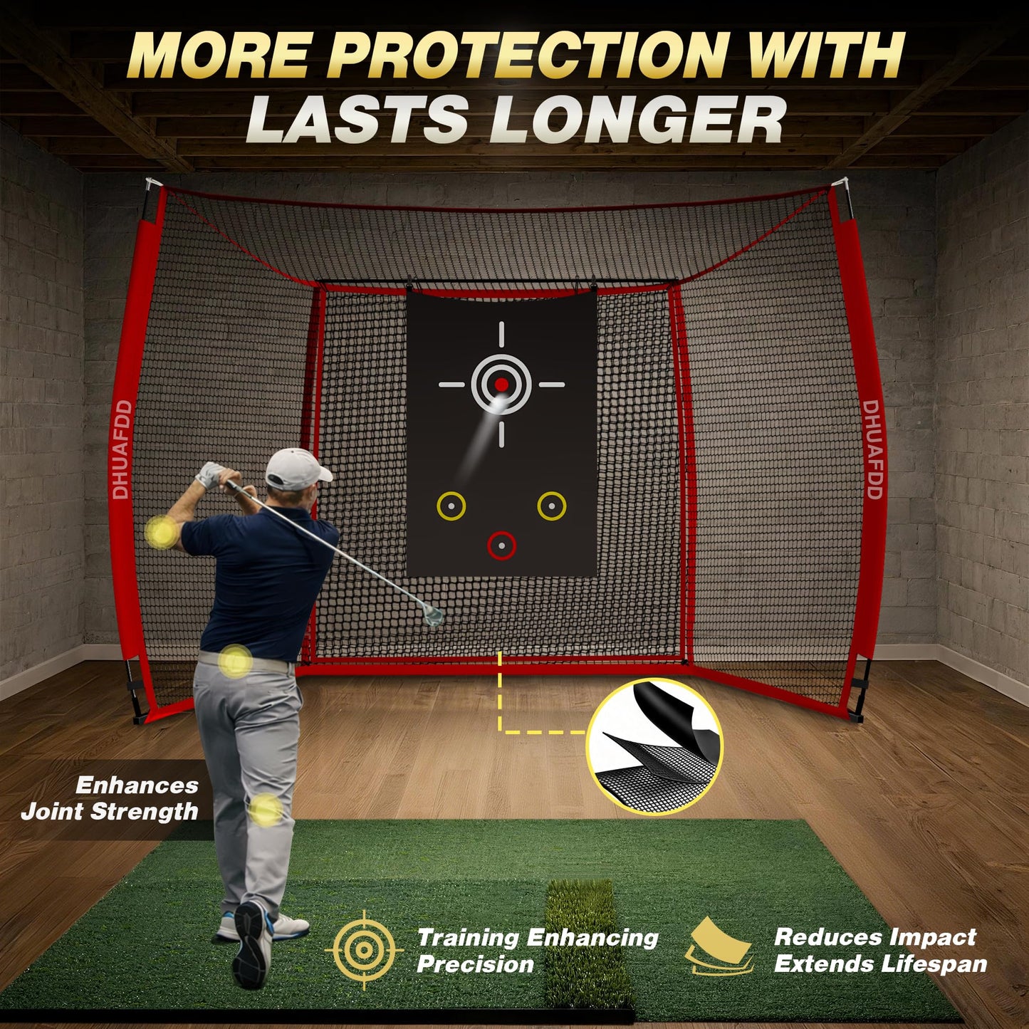 DHUAFDD Golf Hitting Net 10x8ft with HD Simulator Screen & Target Cloth, Indoor Outdoor Training Cage