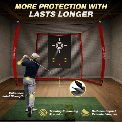 DHUAFDD Golf Hitting Net 10x8ft with HD Simulator Screen & Target Cloth, Indoor Outdoor Training Cage