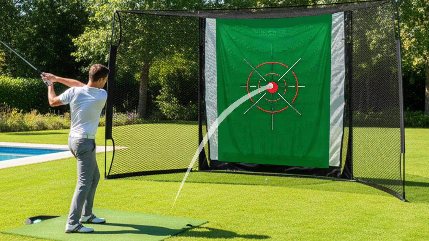 RAYZESTTOP Golf Simulator Cage 11x8ft with Impact Screen and Green Target Cloth, Indoor Outdoor Practice