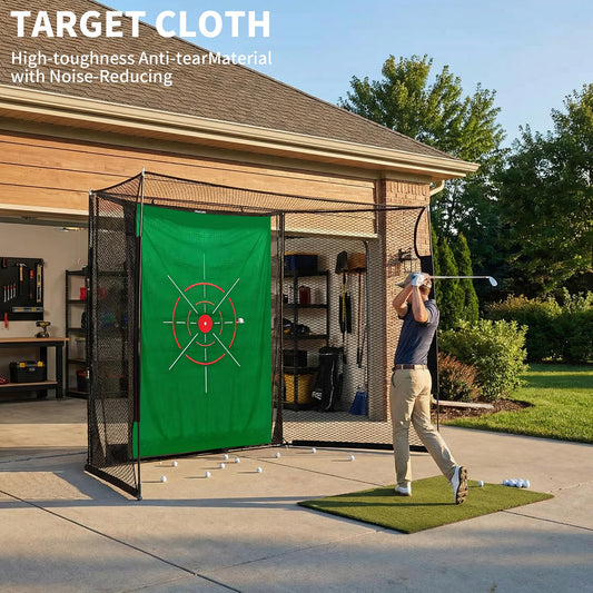 RAYZESTTOP Golf Simulator Cage 11x8ft with Impact Screen and Green Target Cloth, Indoor Outdoor Practice