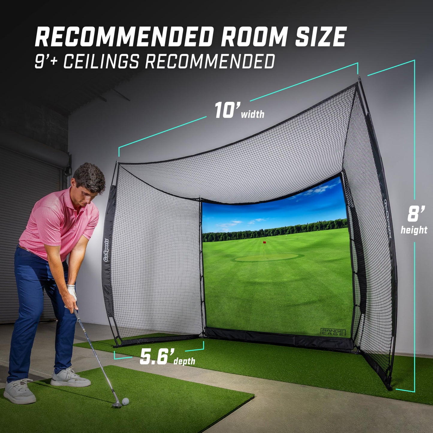 GoSports Range Cage 10x8ft Golf Practice Hitting Net with Impact Screen, Indoor & Outdoor Training