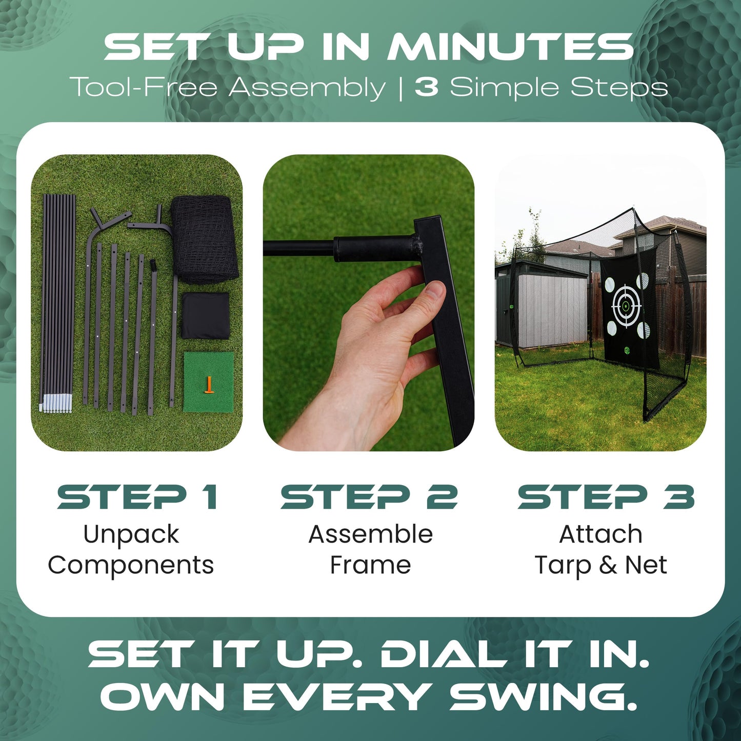 GrdnCare Heavy-Duty Golf Net 10x8x5.5ft with Silent Target, 4-Ply Net, Mat & Tee, Steel Frame, Carry Bag