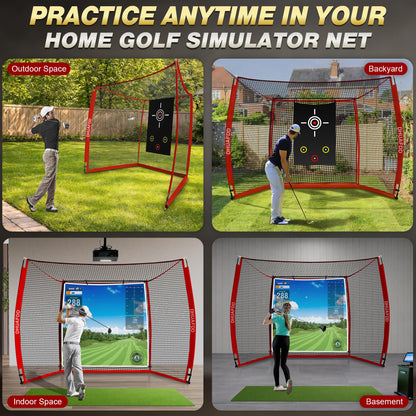 DHUAFDD Golf Hitting Net 10x8ft with HD Simulator Screen & Target Cloth, Indoor Outdoor Training Cage