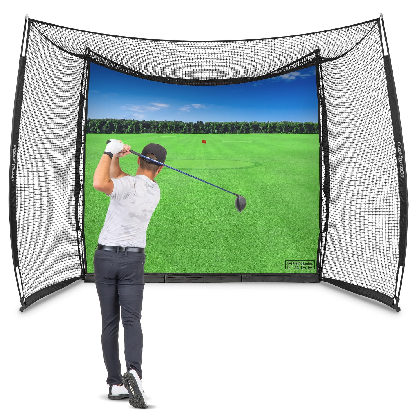 GoSports Range Cage 10x8ft Golf Practice Hitting Net with Impact Screen, Indoor & Outdoor Training