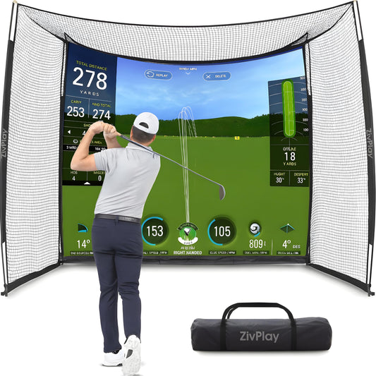 Golf Cage Net 10x8ft with Side Enclosure & Top Net for Simulator Practice, Indoor Home Use